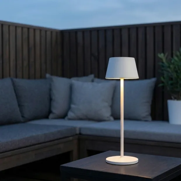 April LED oppladbar utelampe bord IP65 40cm hvit