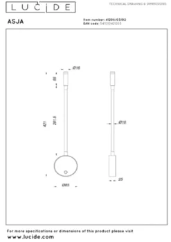 Asja LED oppladbar leselampe vegg 42cm grå