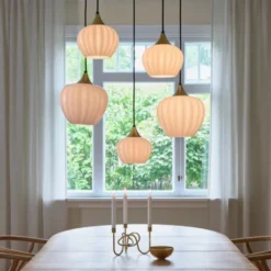Carmen taklampe rondell 5lys 70cm messing/opal