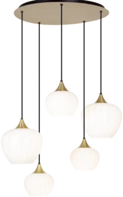 Carmen taklampe rondell 5lys 70cm messing/opal