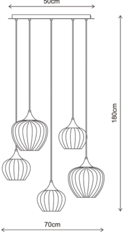 Carmen taklampe rondell 5lys 70cm messing/opal