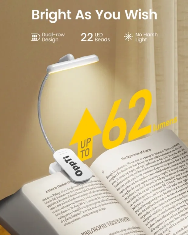 Clip Flip-light LED oppladbar boklys 7cm hvit