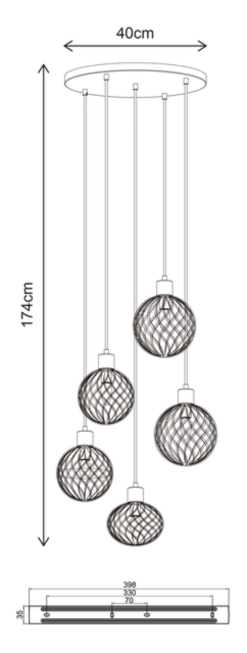 Elara taklampe rondell 5lys 40cm flerfarget