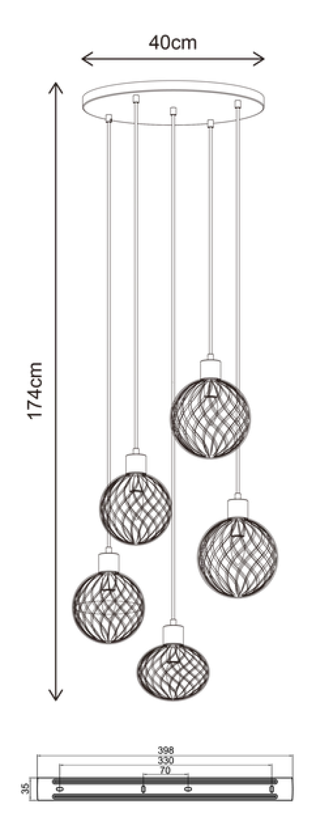Elara taklampe rondell 5lys 40cm flerfarget