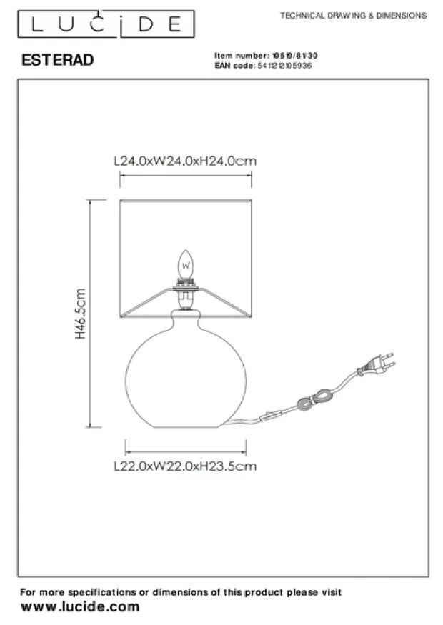 Esterad bordlampe 47cm sort