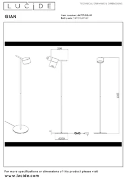 Gian LED leselampe gulv 130cm sort