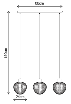 Keliz taklampe rekke 3lys 80cm coffee