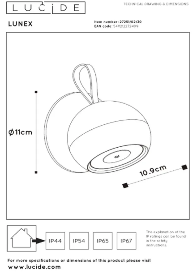 Lunex LED oppladbar IP54 sort