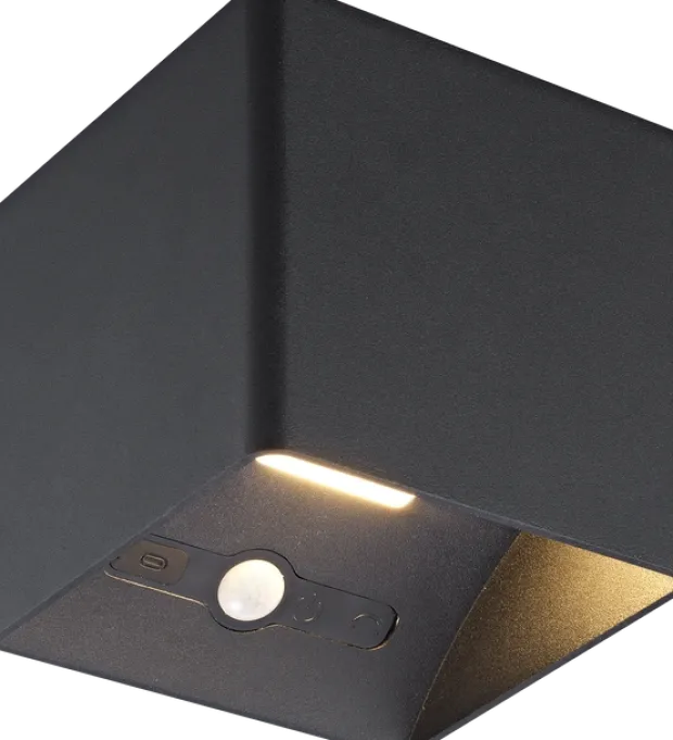 LuxeCharge LED oppladbar utelampe vegg IP54 10cm sort