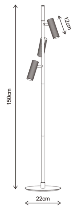 Lyra leselampe gulv 3lys 150cm sort
