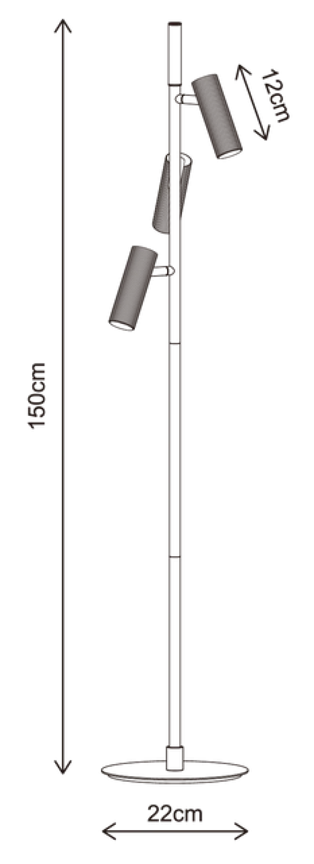 Lyra leselampe gulv 3lys 150cm sort