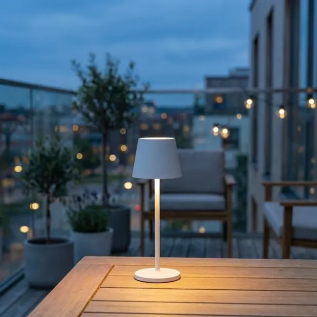 Mai LED oppladbar utelampe bord IP65 29cm hvit