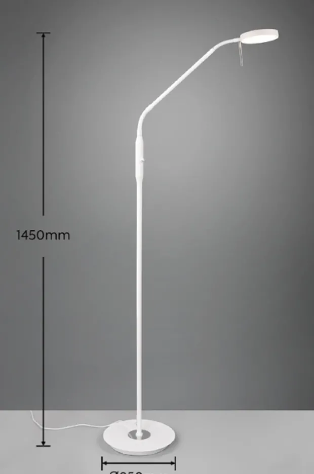 Monza LED leselampe gulv 1lys 145cm hvit
