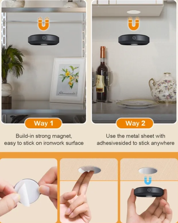 Puck LED oppladbar 3 pk. sort