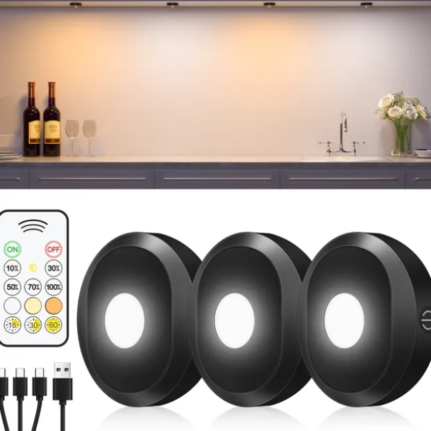 Puck LED oppladbar 3 pk. sort
