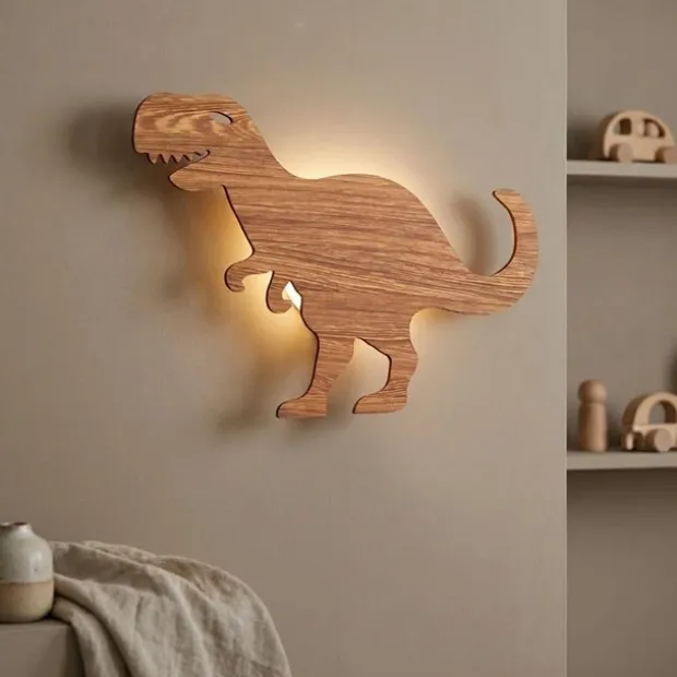 Rex Dinosaur LED vegglampe 33cm brun