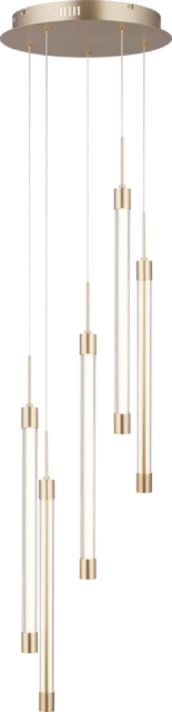 Tube taklampe rondell 5lys 35cm gull